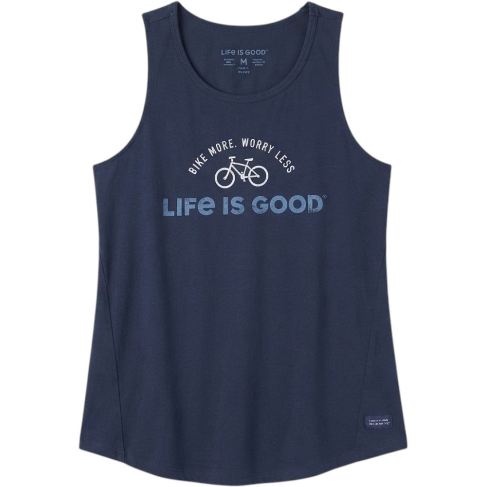 Life Is Good Tank Top Womens M Blue Bike More Worry Less Graphic Sleeveless